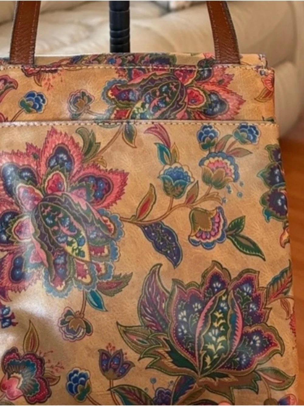 Patricia Nash Beige Floral Shoulder Bag with Brown Straps